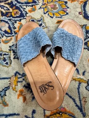 Sofft Blue Woven Leather Slide Sandals, Sz 8